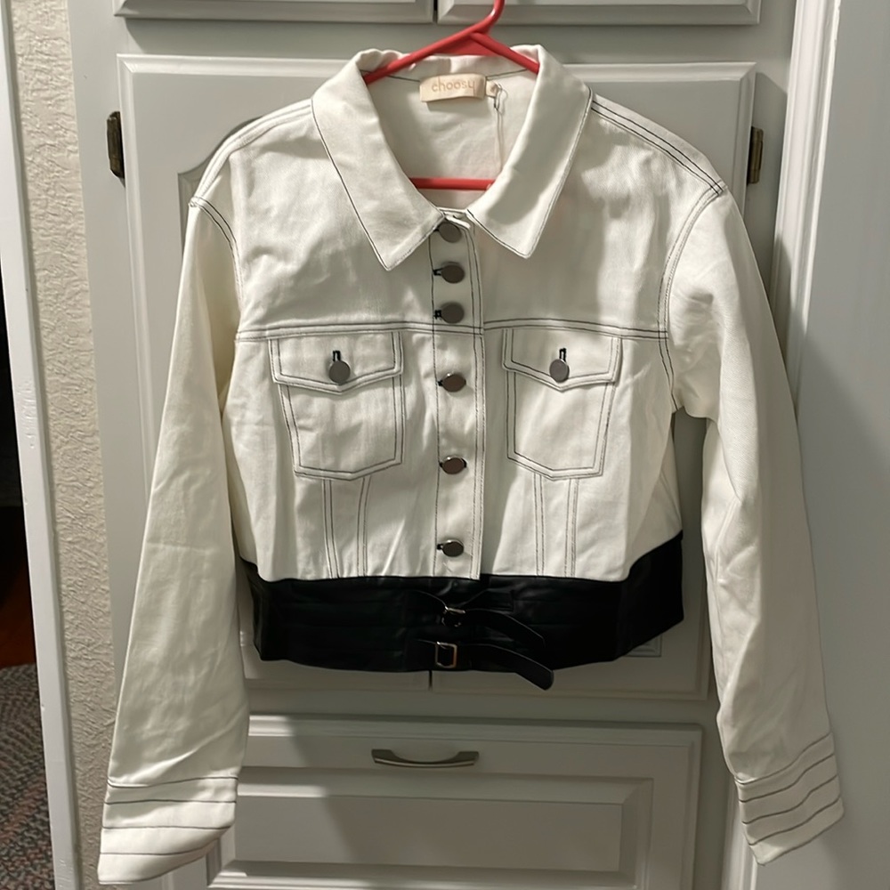 Choosy black/white denim jacket. Size small